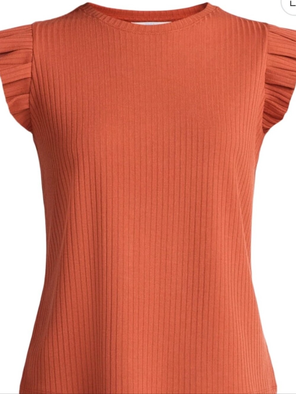 Time and Tru Women's Rib Ruffle Sleeve Top,